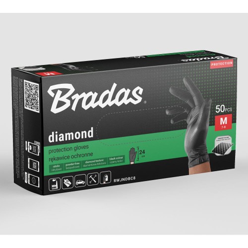 Нітрилові захисні рукавички, DIAMOND, розмір L, 8-9, чорний, RWJNDBC9