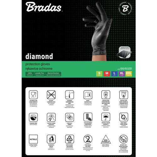 Нітрилові захисні рукавички, DIAMOND, розмір L, 8-9, чорний, RWJNDBC9