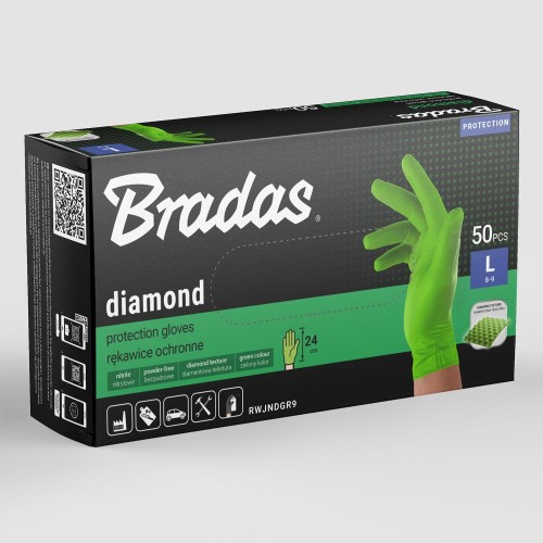 Захисні рукавички DIAMOND, нітрилові, L розмір 8-9, зелені, RWJNDGR9