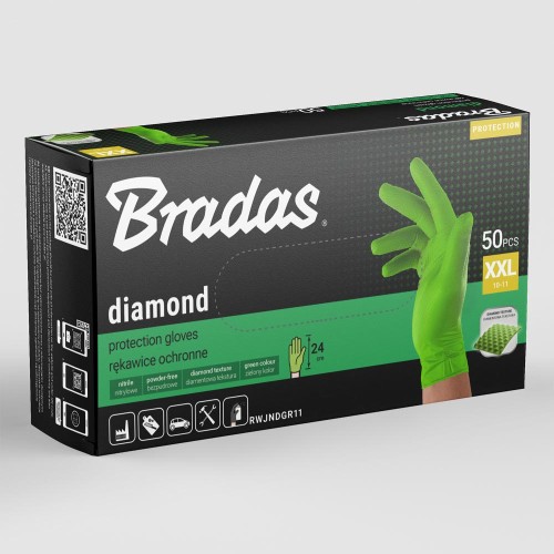 Захисні рукавички DIAMOND, нітрилові, XXL розмір 10-11, зелені, RWJNDGR11
