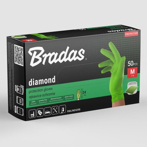 Захисні рукавички DIAMOND, нітрилові, M розмір 7-8, зелені, RWJNDGR8