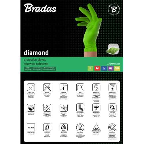 Захисні рукавички DIAMOND, нітрилові, M розмір 7-8, зелені, RWJNDGR8