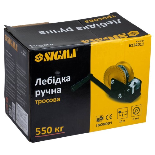 Лебедка ручная барабанная SIGMA стальной трос 10м×5мм, 550 кг