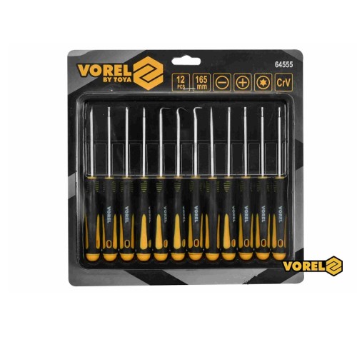 Набор прецизионных отверток и крючков VOREL 160 мм SL PH TORX Cr-V 12 шт