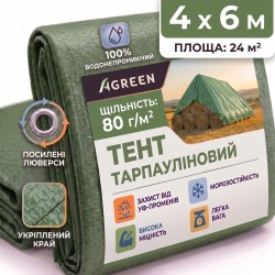 Тент Agreen 80г/м² 4х6м тарпаулин темно-зеленый