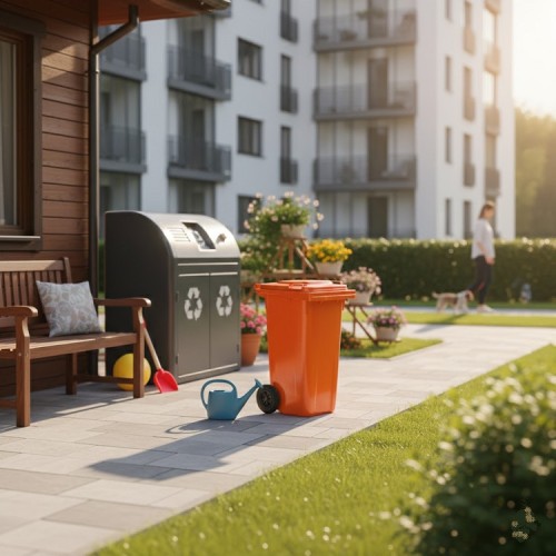 Бак для мусора Алеана 120 л на колесах с ручкой оранжевый