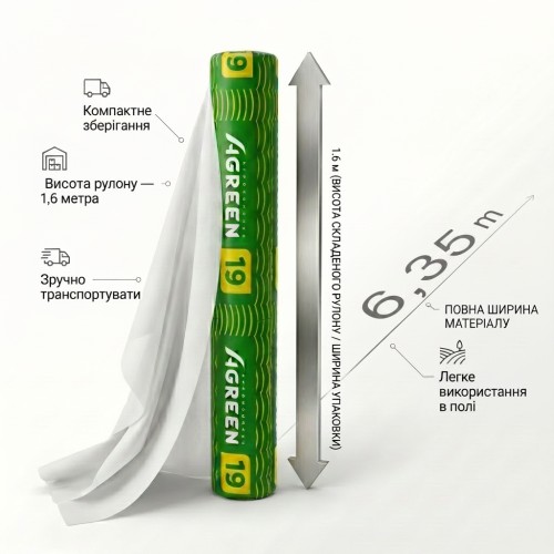 Агроволокно біле Agreen щільність 19 (6,35х100)