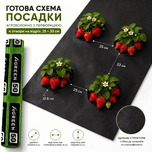 Агроволокно черное Agreen плотность 50 ( 1,07х100 м ) с перфорацией 2 отв